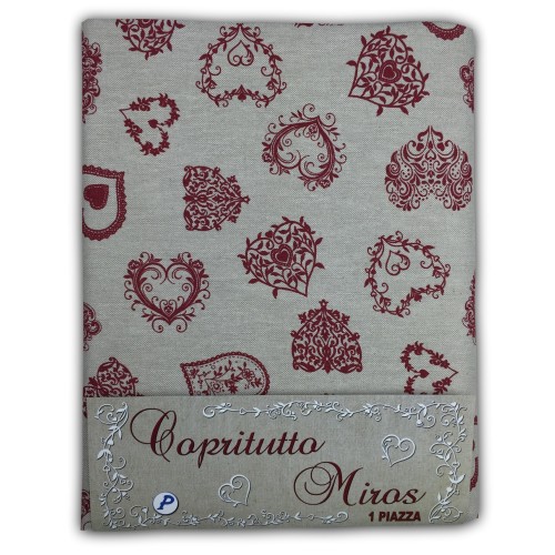 TELO ARREDO Copritutto GRAN FOULARD Copriletto COPRIDIVANO Tessuto MIROS CUORE ROSSO