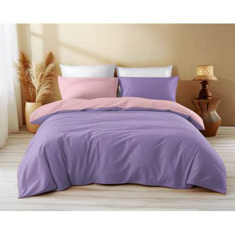 Double Face Duvet Cover Pink and Lilac - 100% Cotton, Soft and Breathable, Made in Italy