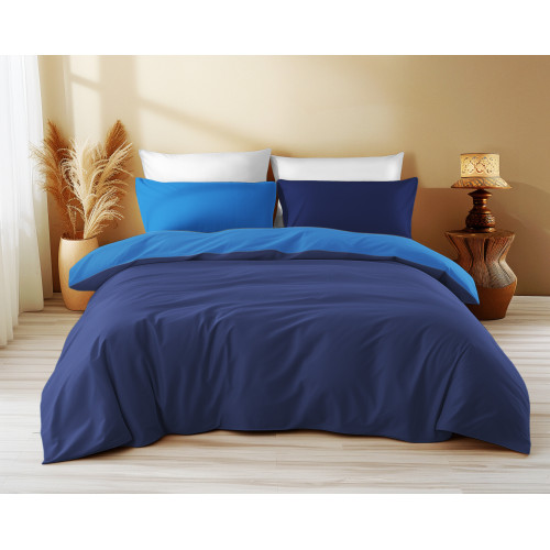 Double Face Bettbezug Dunkelblau/Bluette - 100% Baumwolle, weich und atmungsaktiv, Made in Italy