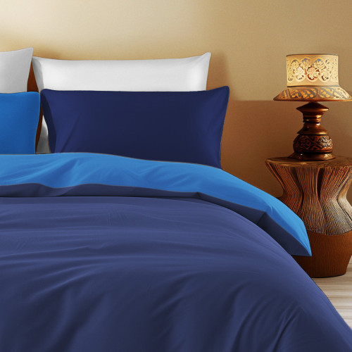 Copripiumino Double Face Blu Scuro/Bluette - 100% Cotone, Morbido e Traspirante, Made in Italy