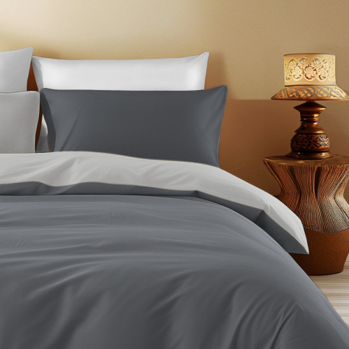 Housse de couette double face en pur coton - Gris foncé/Gris clair - Fabriqué en Italie