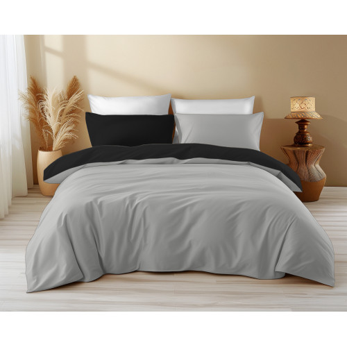 Copripiumino Double Face Grigio/Nero - 100% Cotone, Morbido e Traspirante, Made in Italy