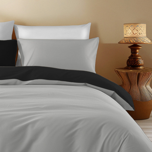 Housse de couette double face gris/noir - 100 % coton, douce et respirante, fabriquée en Italie