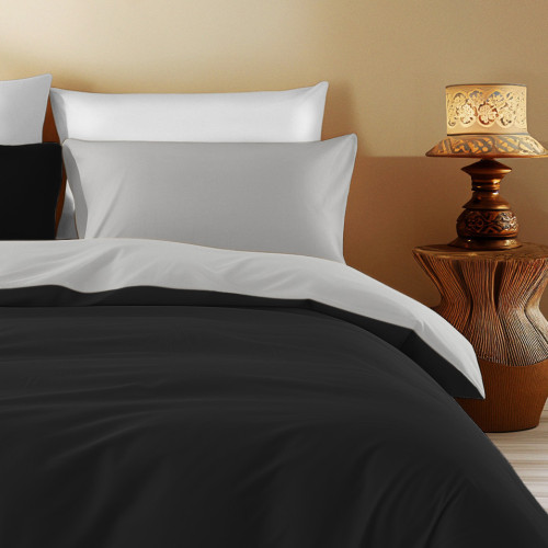 Double Face Duvet Cover Black/Grey - 100% Cotton, Soft and Breathable, Made in Italy