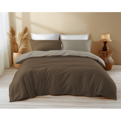 Housse de couette double face marron/taupe - 100 % coton, douce et respirante, fabriquée en Italie