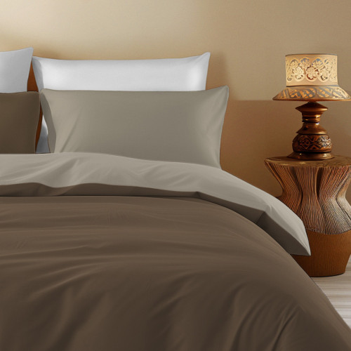 Double Face Duvet Cover Brown/Taupe - 100% Cotton, Soft and Breathable, Made in Italy