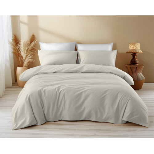 Solid Color Cotton Quilt Cover Cream Sleep Time - Breathable, Soft, Click-Clac Button Closure - Made in Italy