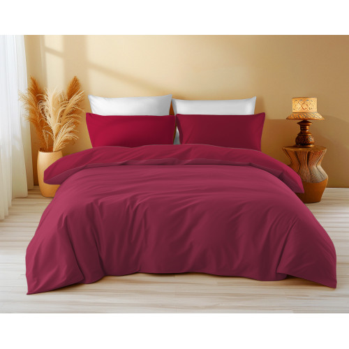Solid Color Cotton Quilt Cover Burgundy Sleep Time - Soft, Breathable, Clic-Clac Closure - Made in Italy