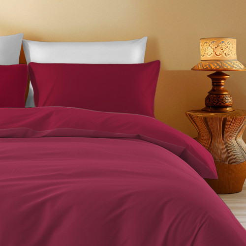 Housse de couette en coton de couleur unie Bordeaux Sleep Time - Doux, respirant, fermeture Clic-Clac - Fabriqué en Italie