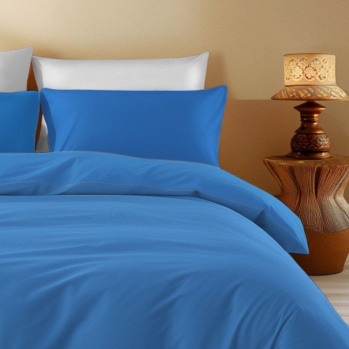 Housse de couette en coton de couleur unie Bluette Sleep Time - Doux, respirant, fermeture Clic-Clac - Fabriqué en Italie