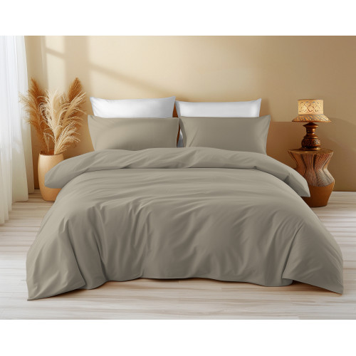 Taupe Taupe Solid Color Cotton Quilt Cover - Soft, Breathable, Click-Clac Closure - Made in Italy