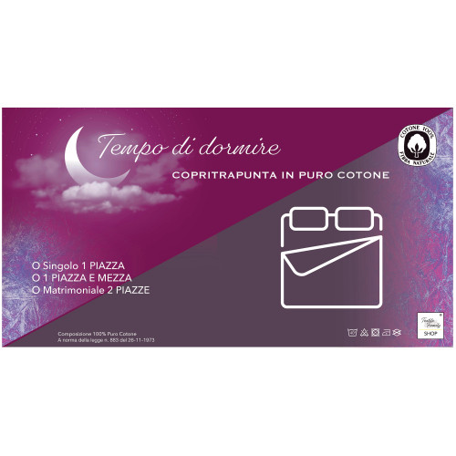 Solid Color Cotton Quilt Cover White Sleep Time - Soft, Breathable, Click-Clac Button Closure - Made in Italy