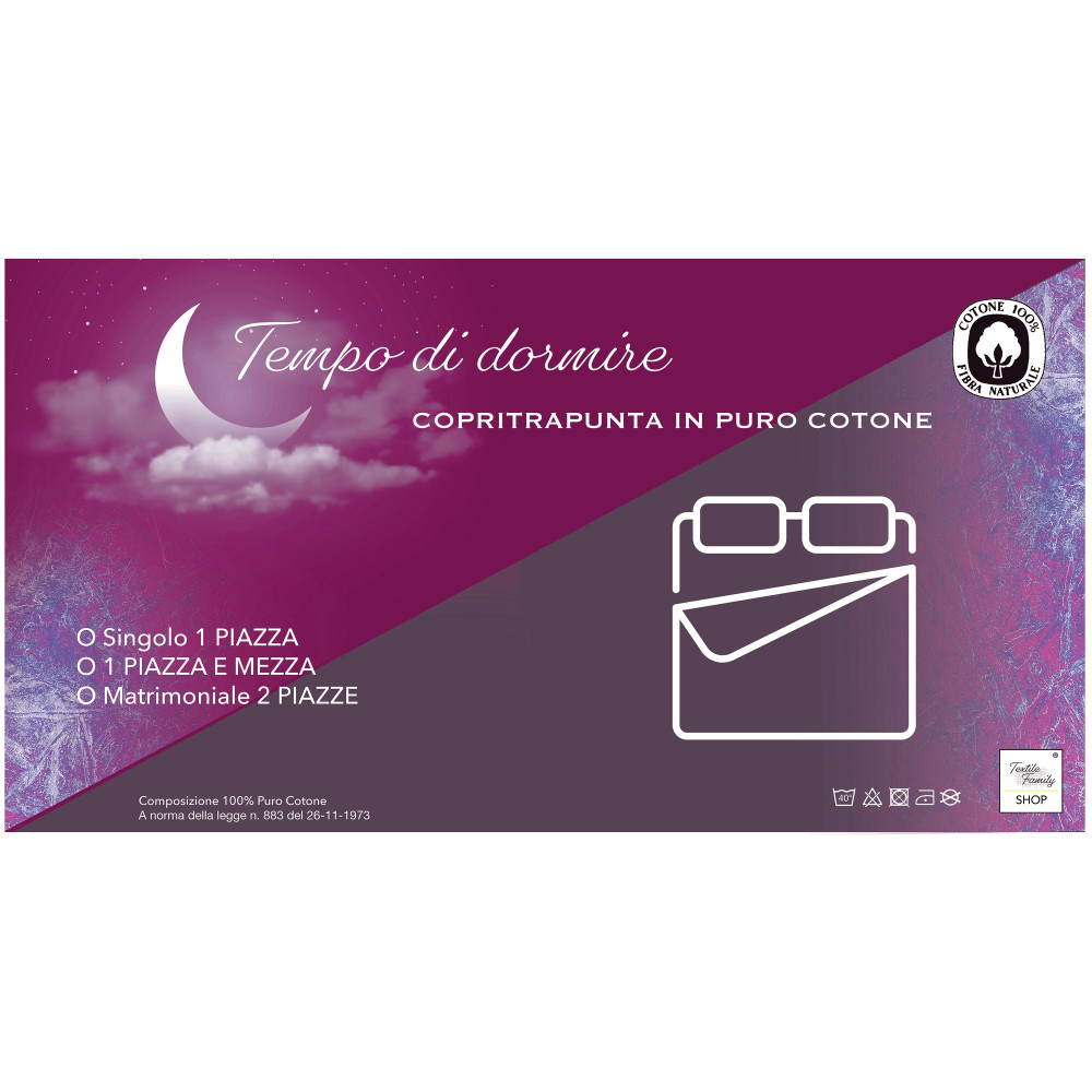 Funda de edredón de algodón marrón de color liso Sleep Time - Suave, transpirable, cierre Click-Clac - Made in Italy