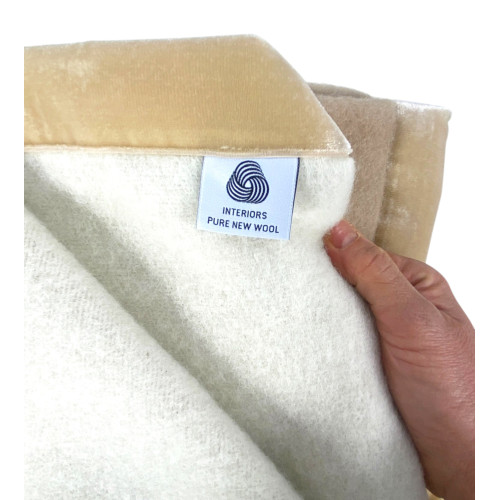 TWO-TONE BLANKET in genuine pure virgin WOOL soft and warm Beige