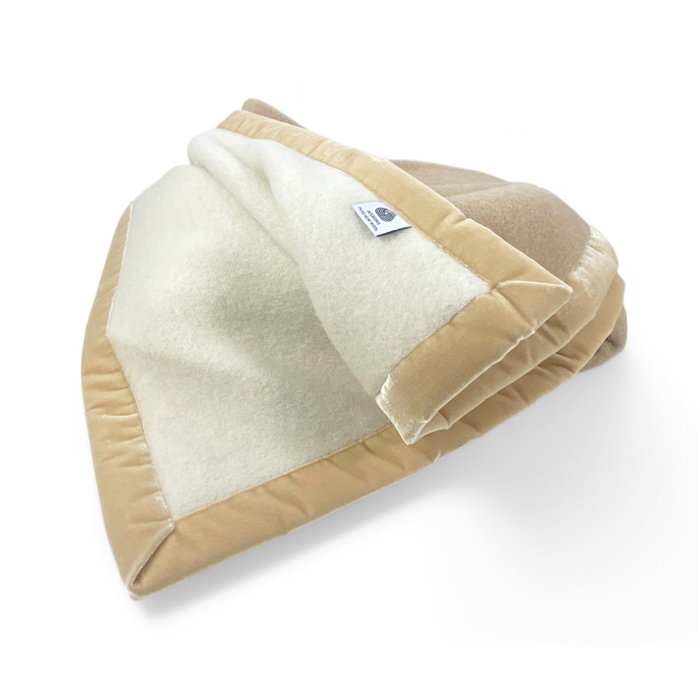 TWO-TONE BLANKET in genuine pure virgin WOOL soft and warm Beige