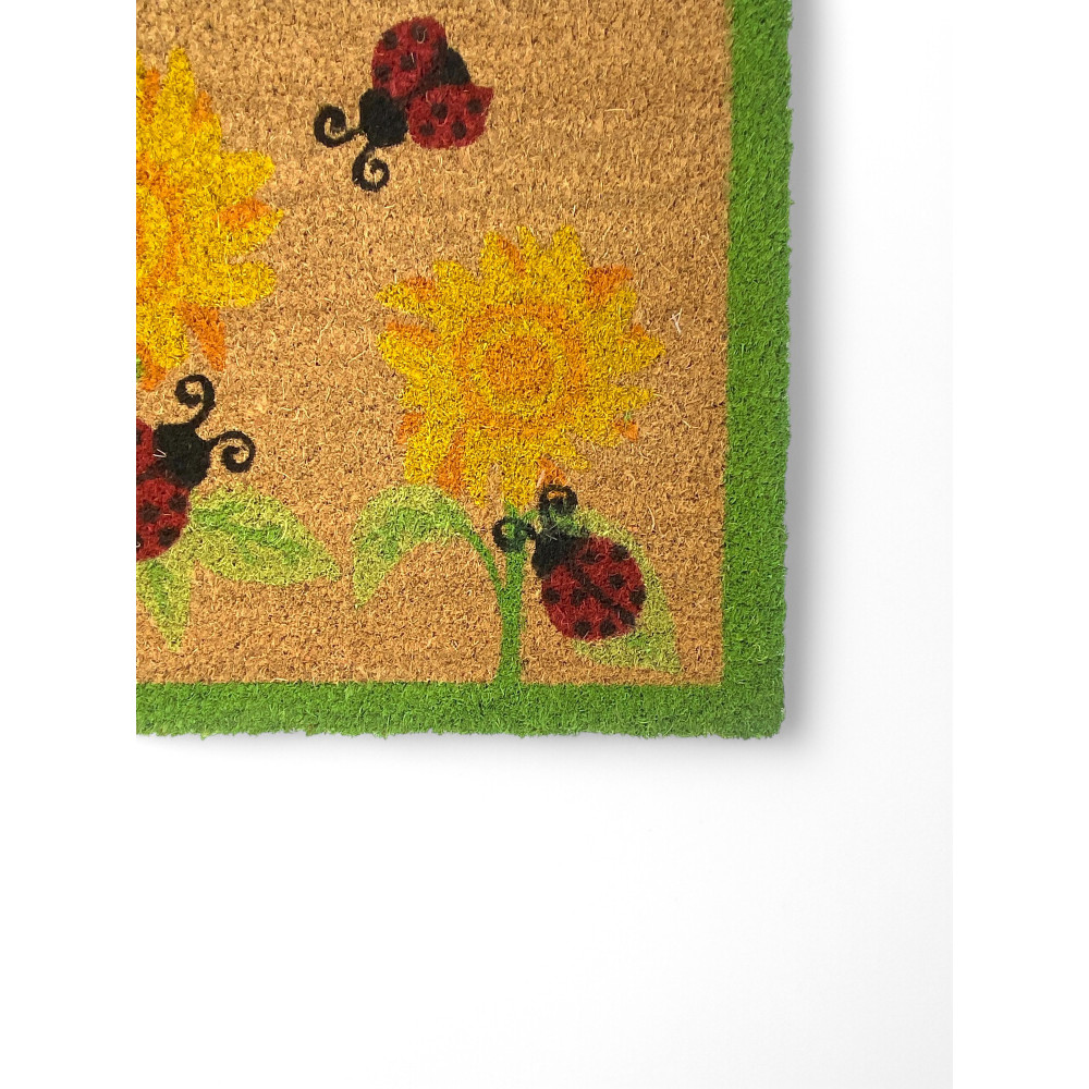Tapis d’entrée d’extérieur en noix de coco - Paillasson antidérapant avec coccinelles et tournesols - 40x70 cm