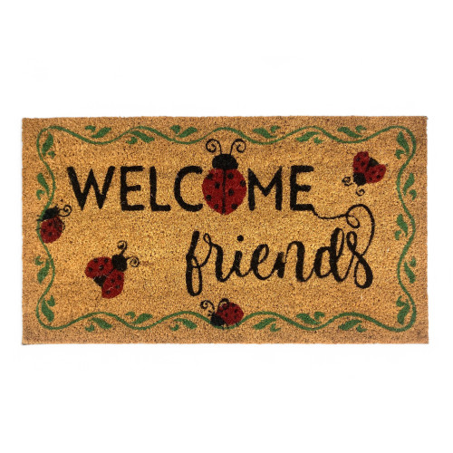 Outdoor Entrance Rug in Coconut - Welcome Non-slip Doormat with Ladybugs - 40x70 cm