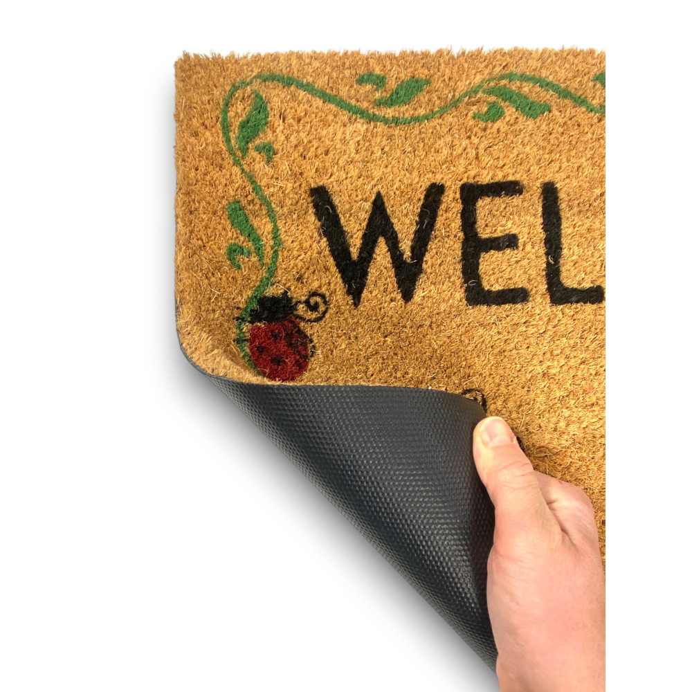 Tapis d’entrée d’extérieur en noix de coco - Paillasson antidérapant de bienvenue avec coccinelles - 40x70 cm