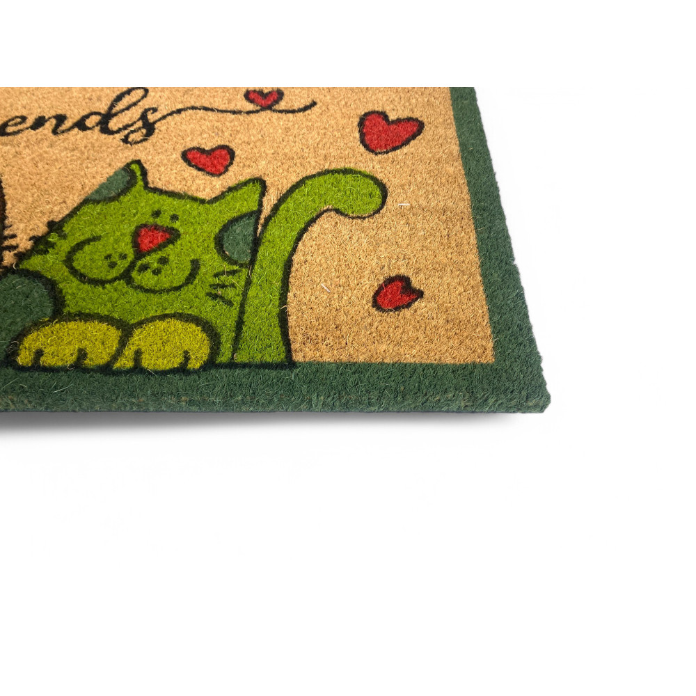 Alfombra de Entrada Exterior en Coco - Felpudo Antideslizante Amigos con Gatos de Colores - 40x70 cm