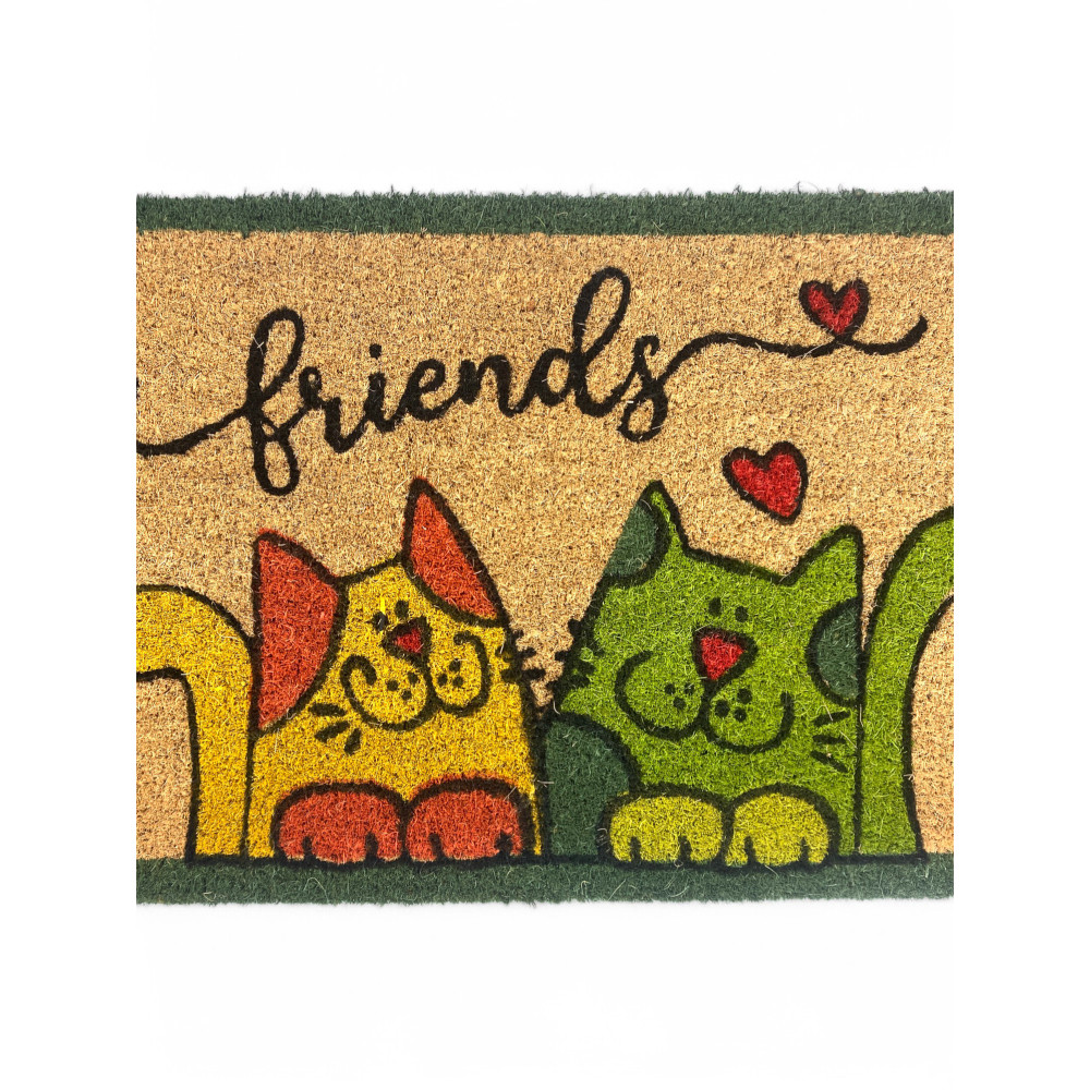 Outdoor Entrance Rug in Coconut - Non-slip Doormat Friends with Colored Cats - 40x70 cm