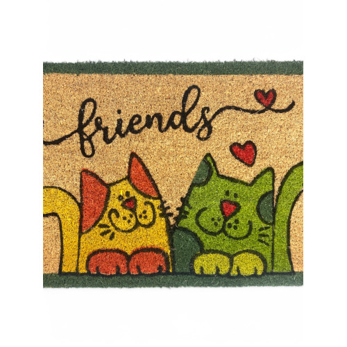 Outdoor Entrance Rug in Coconut - Non-slip Doormat Friends with Colored Cats - 40x70 cm