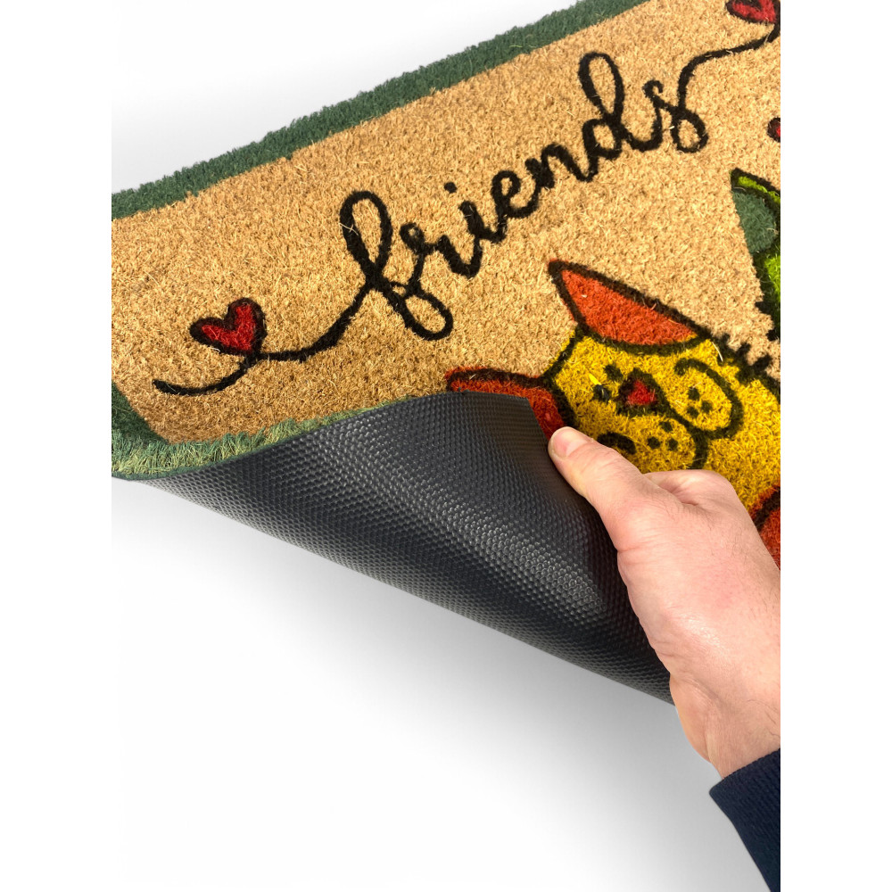 Outdoor Entrance Rug in Coconut - Non-slip Doormat Friends with Colored Cats - 40x70 cm