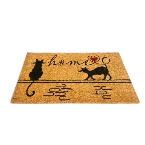 Tapis d’entrée d’extérieur en noix de coco - Paillasson de maison antidérapant avec chats stylisés - 40x70 cm