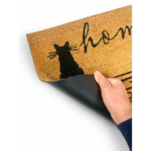 Alfombra de entrada exterior en coco - Felpudo antideslizante con gatos estilizados - 40x70 cm