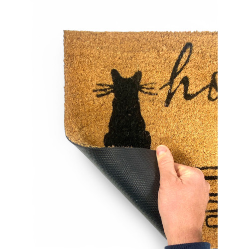 Tapis d’entrée d’extérieur en noix de coco - Paillasson de maison antidérapant avec chats stylisés - 40x70 cm