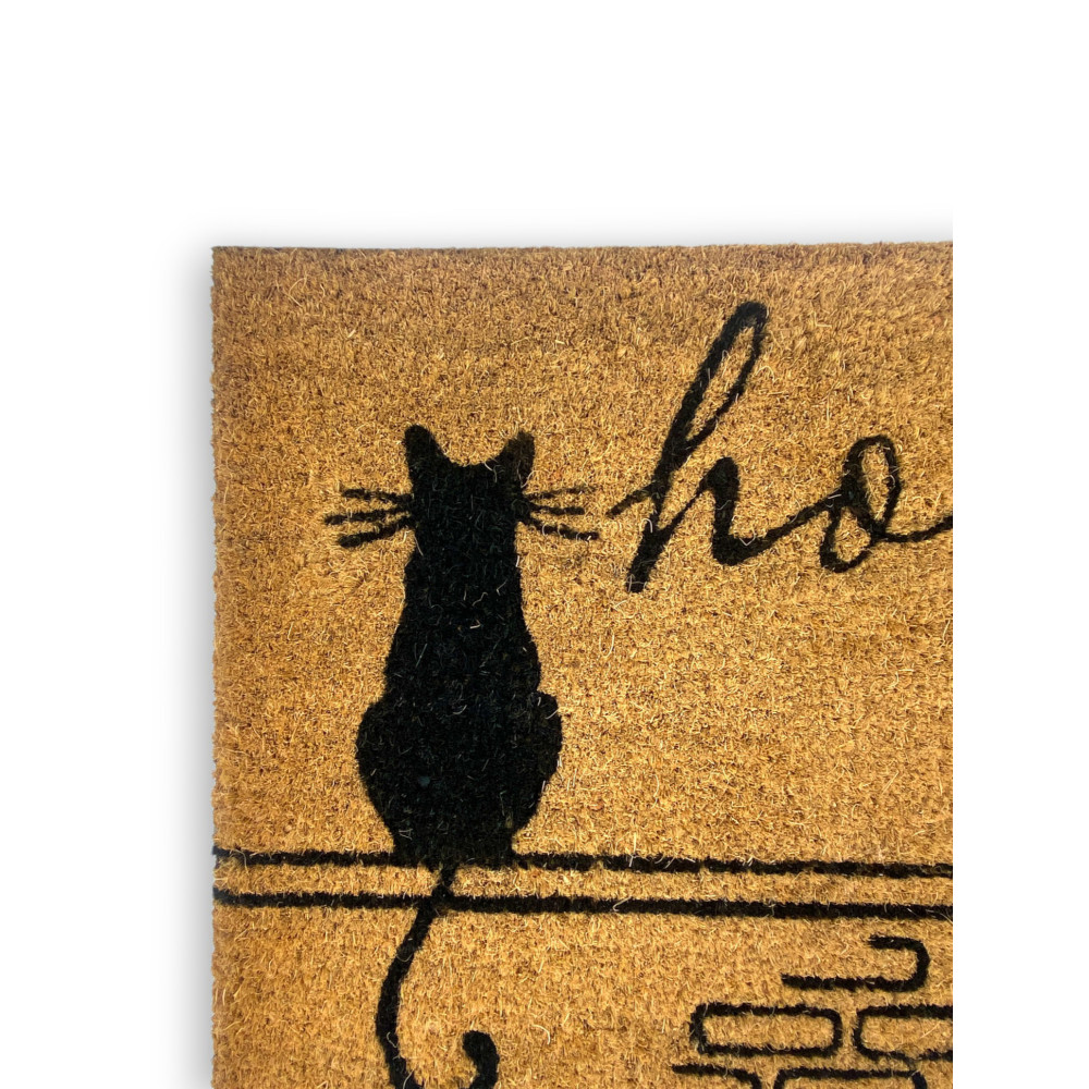 Tappeto Ingresso Esterno in Cocco - Zerbino Antiscivolo Home con Gatti Stilizzati - 40x70 cm