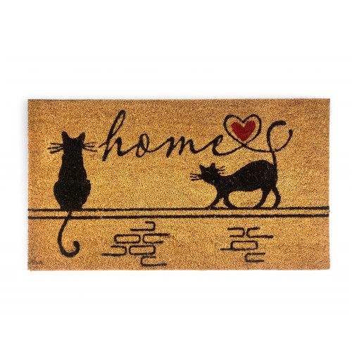 Outdoor-Eingangsteppich aus Kokosnuss - rutschfeste Fußmatte für Zuhause mit stilisierten Katzen - 40x70 cm