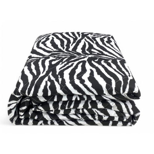 QUILTED BEDSPREAD ZEBRA WHITE BLACK