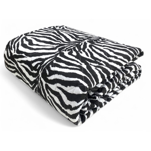 QUILTED BEDSPREAD ZEBRA WHITE BLACK