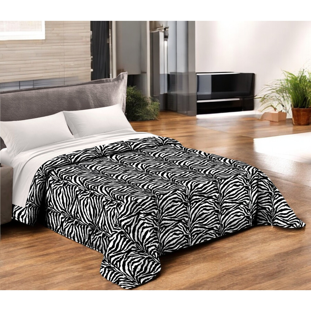 QUILTED BEDSPREAD ZEBRA WHITE BLACK