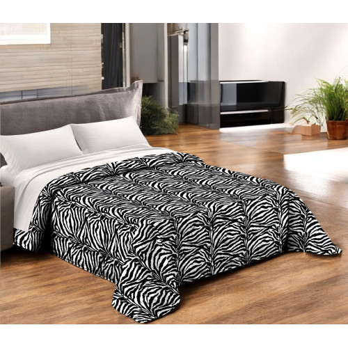 QUILTED BEDSPREAD ZEBRA WHITE BLACK