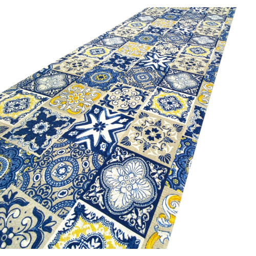 Tapis de cuisine antidérapant Runner - Chemin de table lavable, motif de majolique bleu et jaune, design moderne - Fabriqué en I