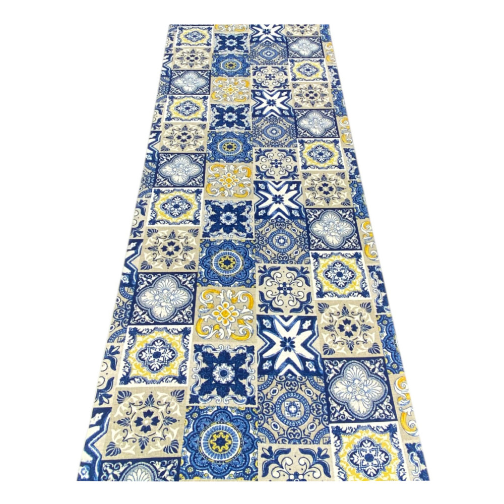Runner Non-slip Kitchen Rug - Washable Runner, Blue and Yellow Majolica Pattern, Modern Design - Made in Italy