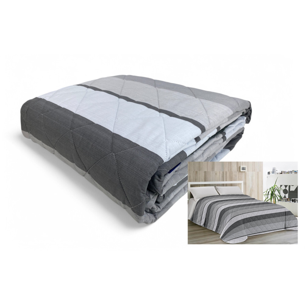 Trapuntino Leggero Kot Riga Grigio - Quilt Primaverile Estivo - Cotone 100% - Anallergico - Made in Italy