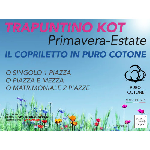 Couette Kot Coco bleu clair - Couette Printemps Eté - 100 % Coton - Hypoallergénique - Fabriqué en Italie