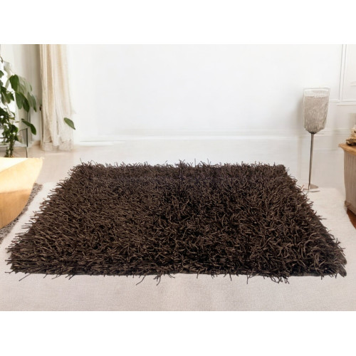 Moderner brauner Shaggy Teppich – Flor 6 cm, rutschfest, 12 Größen – Polyester/Baumwolle – Made in India