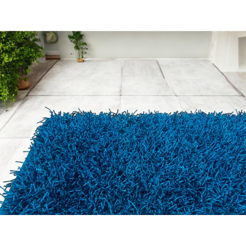 Moderner blauer Shaggy Teppich - 6 cm langflorig - rutschfest, 12 Größen - handgeknüpft, weich und widerstandsfähig