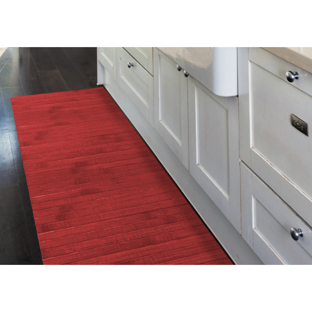 Bamboo Wood Kitchen Rug WOODY - Solid Red, Non-Slip, Easy to Clean