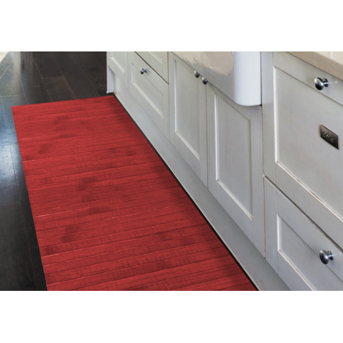 Bamboo Wood Kitchen Rug WOODY - Solid Red, Non-Slip, Easy to Clean