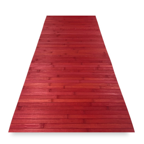 Tapis de cuisine en bois de bambou WOODY - rouge massif, antidérapant, facile à nettoyer