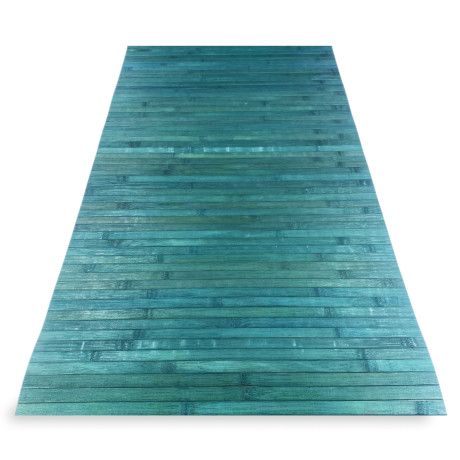 Tapis en bois de bambou bleu massif 50x75 cm avec dos antidérapant