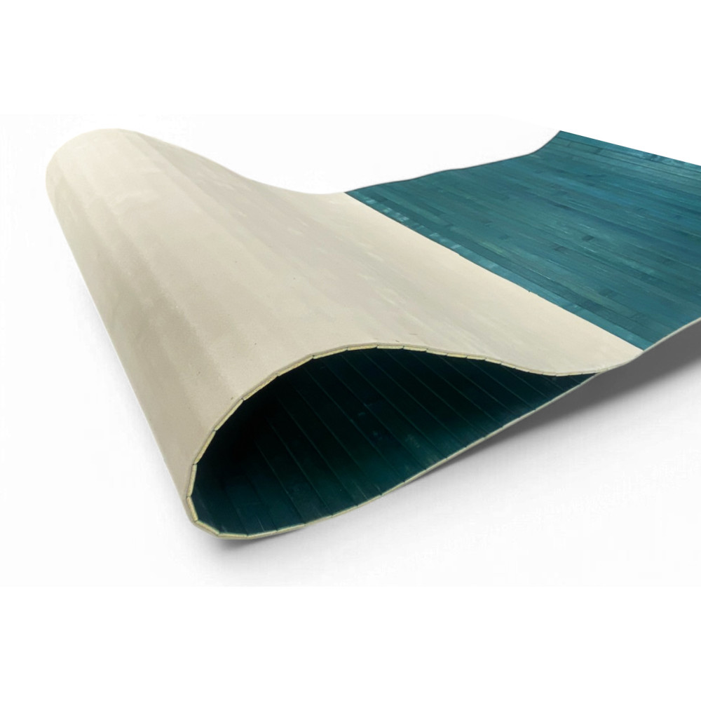 WOODY Tapis de cuisine en bois de bambou - Bleu uni, antidérapant, facile à nettoyer