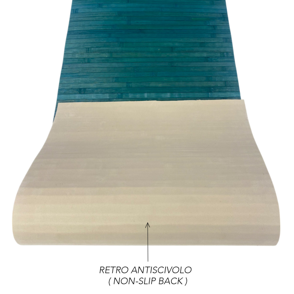 Tappeto cucina in legno di bambù WOODY - Blu Tinta Unita, Antiscivolo, Facile da Pulire