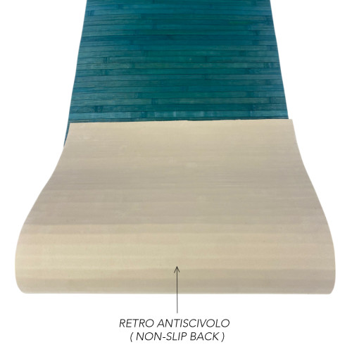 Tappeto cucina in legno di bambù WOODY - Blu Tinta Unita, Antiscivolo, Facile da Pulire