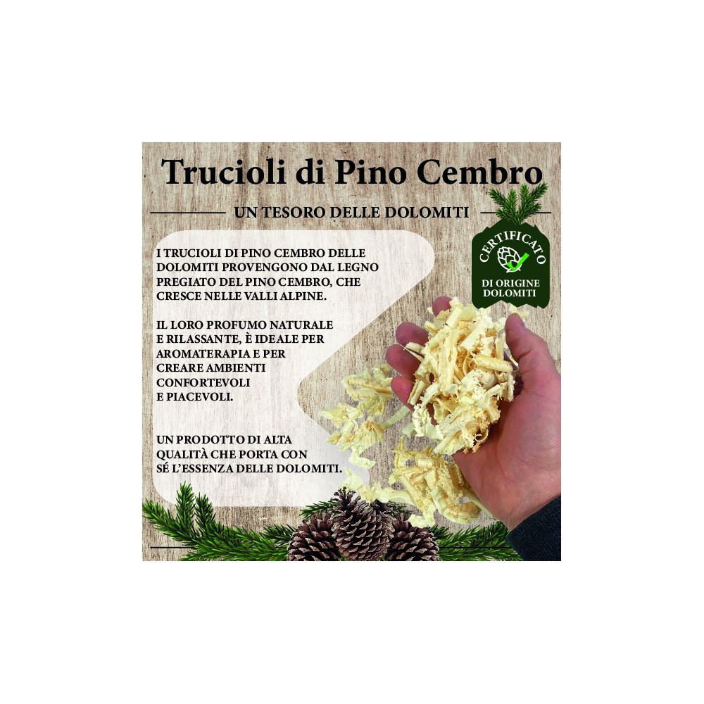 Chips de pino piñonero suizo - Dolomita Pino suizo - 100% natural y certificado - Perfumado y purificante para cojines y bolsos