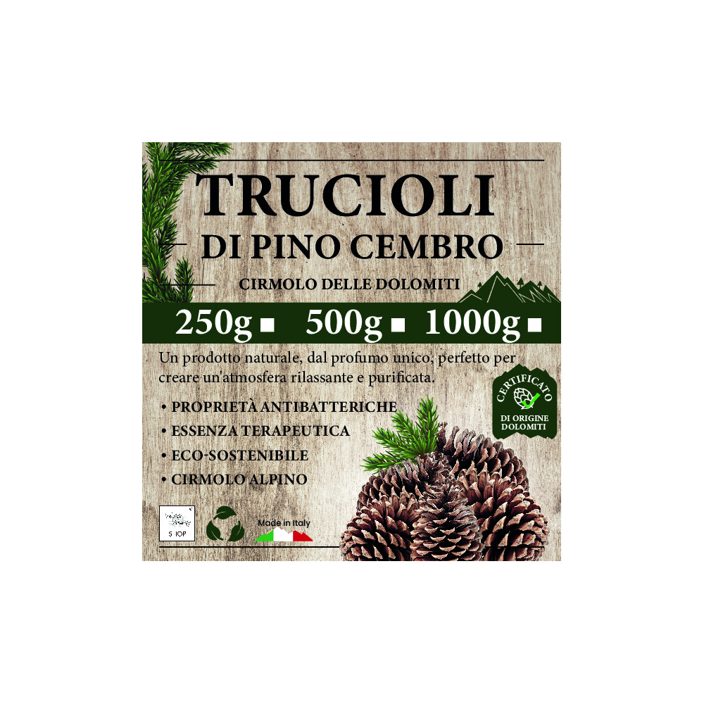 Chips de pino piñonero suizo - Dolomita Pino suizo - 100% natural y certificado - Perfumado y purificante para cojines y bolsos